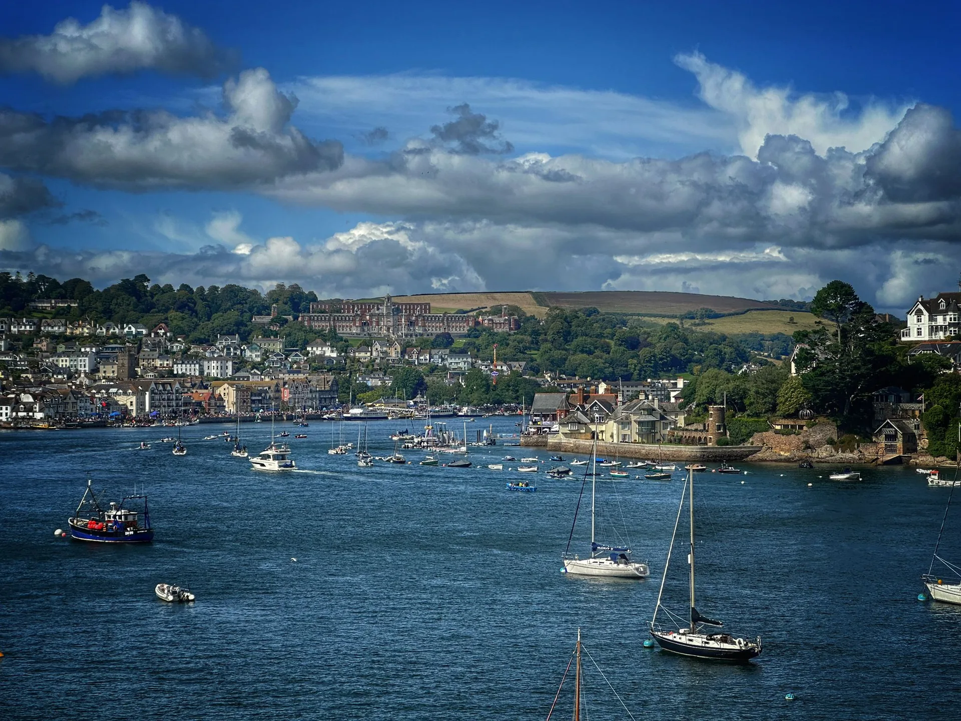 River Dart with Dartmouth town and Britannia Royal Naval College