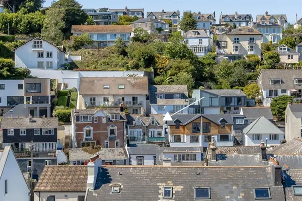 Dartmouth rooftops and hillside from above